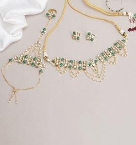 Green Glass Kundan Mixed Alloy Necklace Set