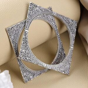 Woman Set Of 2 Silver Plated Oxidised Bangles