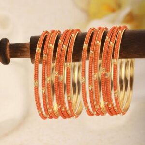 Set Of 12 Gold Plated And Beaded Studded Bangles