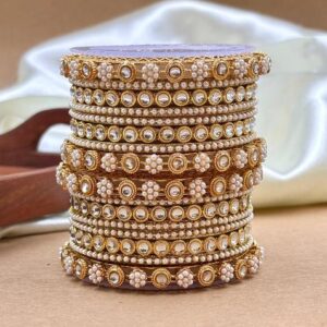 Golden Kundan Metal Metal And Plastic Wedding Chuda Bangle Set