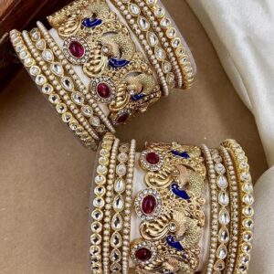 Gold Kundan Peacock Metal Bangle Set
