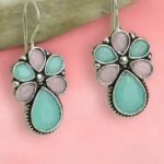 Pink Blue Oxidised Stud Earrings For Women