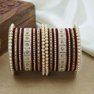 Maroon Traditional Metal Bangle Set