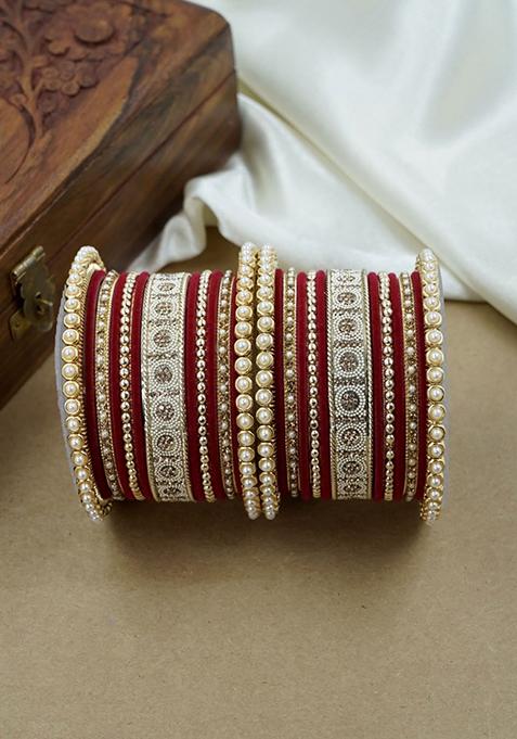 Red Traditional Metal Bangle Set