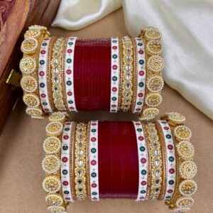 Red Punjabi Chuda Metal And Plastic Wedding Chuda Bangle Set