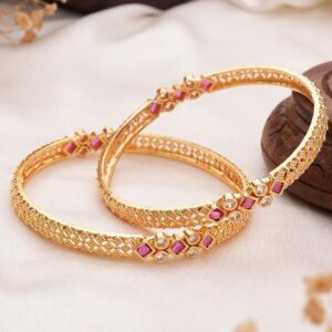 Set Of 2 18K Gold Plated Stone Studded Bangles