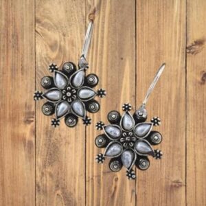 White Stone Floral Oxidised Earrings For Girls