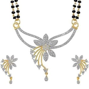 Silver Beaded Silver Plated Mangalsutra With Earrings