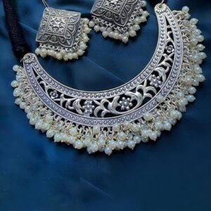 Silver Oxidised Alloy Necklace Set