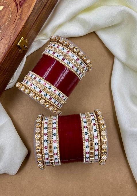 Red Punjabi Chuda Metal And Plastic Wedding Chuda Bangle Set