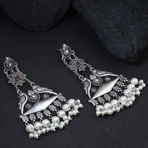 Silver Plain Oxidised Earrings