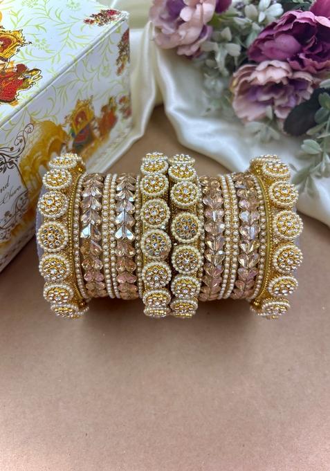 Golden Moti Metal And Plastic Wedding Chuda Bangle Set
