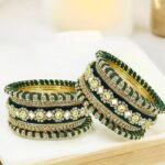Set Of 10 Gold Plated Green Velvet Silk Thread Chuda Set