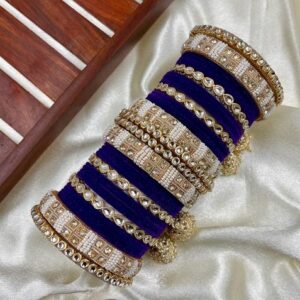 Violet Kundan Metal And Plastic Wedding Chuda Bangle Set