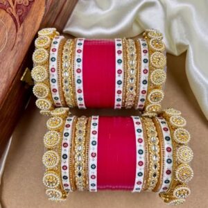 Rani Pink Punjabi Chuda Metal And Plastic Wedding Chuda Bangle Set