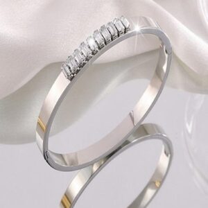Silver Plated Zircon Bangle Bracelet