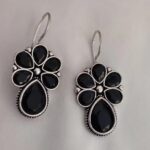 Black Floral Oxidised Statement Earrings For Women