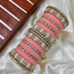Peach Pink Kundan Metal And Plastic Wedding Chuda Bangle Set