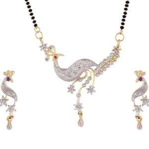 Gold Stone Studded Gold Plated Mangalsutra With Earrings