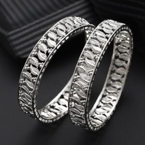 Set Of 2 Silver Plated Leaf Shaped Bangles