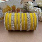 Yellow Velvet Metal And Plastic Wedding Chuda Bangle Set