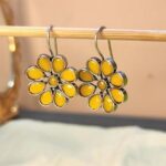 Yellow Stone Floral Oxidised Earrings For Girls