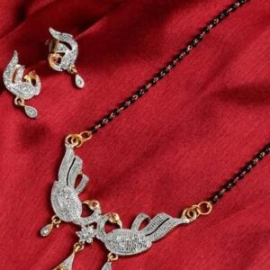 Gold Beaded Gold Plated Mangalsutra With Earrings