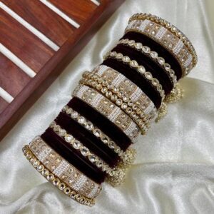 Wine Kundan Metal And Plastic Wedding Chuda Bangle Set
