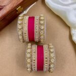 Rani Pink Punjabi Chuda Metal And Plastic Wedding Chuda Bangle Set