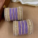 Purple Velvet Metal And Plastic Wedding Chuda Bangle Set