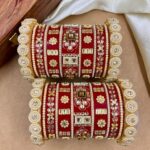 Red Rajwadi Metal And Plastic Wedding Chuda Bangle Set