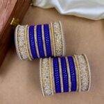 Jamli Purple Velvet Dot Metal And Plastic Wedding Chuda Bangle Set