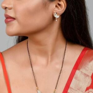 Gold Stone Studded Gold Plated Mangalsutra With Earrings