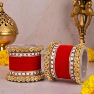 Red Punjabi Chuda Metal And Plastic Wedding Chuda Bangle Set
