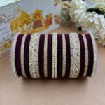 Wine Velvet Metal And Plastic Wedding Chuda Bangle Set