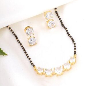 Gold Artificial Stones And Beads Gold Plated Mangalsutra With Earrings