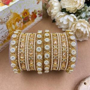 Golden Kundan Metal And Plastic Wedding Chuda Bangle Set
