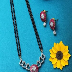 Gold Beaded Gold Plated Mangalsutra With Earrings