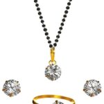 Gold Beaded Gold Plated Mangalsutra With Earrings And Ring