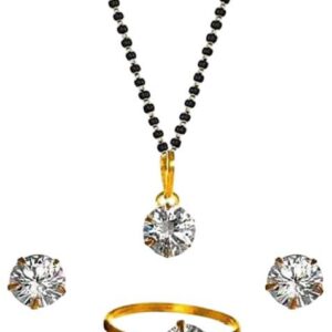 Gold Beaded Gold Plated Mangalsutra With Earrings And Ring