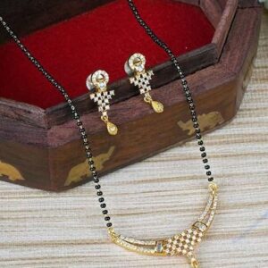 Gold Stone Studded Gold Plated Mangalsutra With Earrings