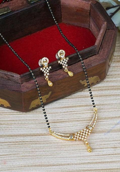 Gold Stone Studded Gold Plated Mangalsutra With Earrings