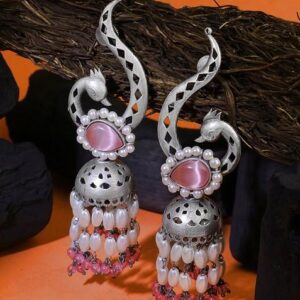 Pink Dome Shaped Oxidised Earrings