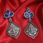 Blue Plant Design Oxidised Earrings For Girls