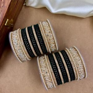 Kai Green Velvet Dot Metal And Plastic Wedding Chuda Bangle Set