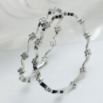 Set Of 2 Women Silver Plated And Toned Ad Studded Bangles