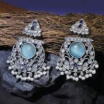 Turquoise Blue Plain Oxidised Earrings