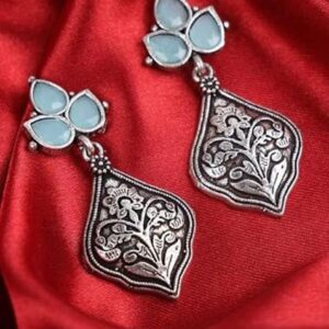 Blue Leafy Plant Style Oxidised Earrings For Girls