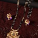 Gold Stones Studded Gold Plated Mangalsutra With Earrings