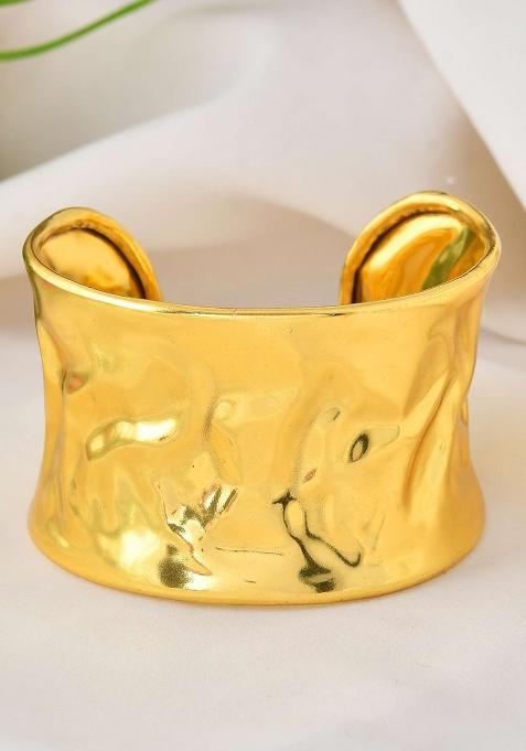 Ripple Texture Wide Gold Cuff Bracelet